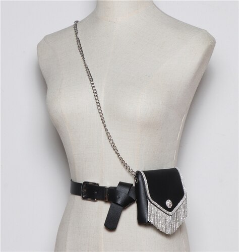 Desiger Blume Strass Taille Taschen Für Frauen PU Leder Große Größe Taille Gürtel Mini Packungen Straße Kette Bote Klappe tasche: 3