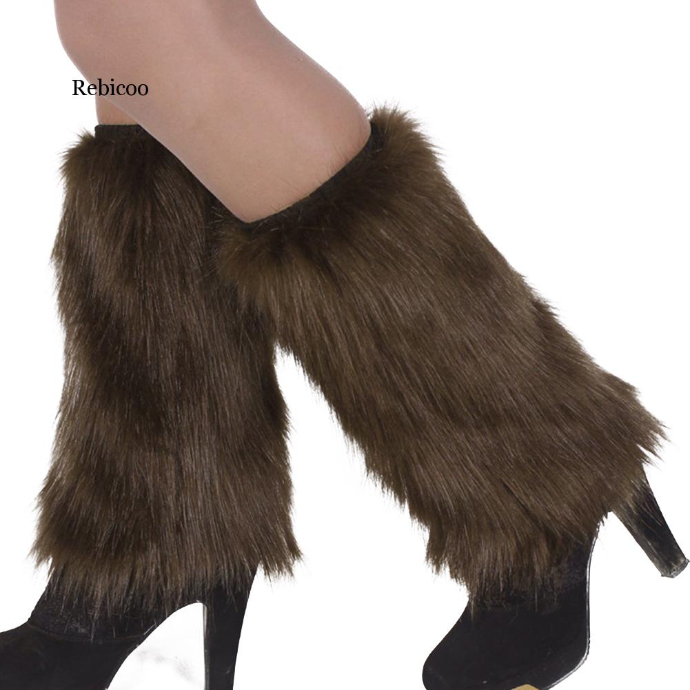 Invierno de Color sólido de las mujeres cubrebotas calientes Furry Faux calentadores de piel para piernas leggings de piel largo