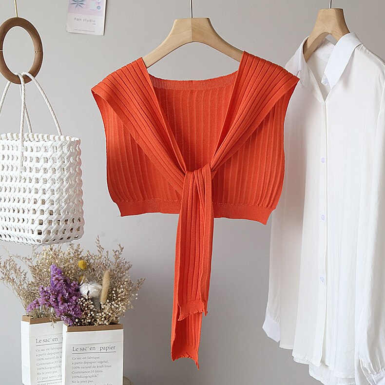 Monmoira solid höst stickad sjal kvinnor franska chic casual strappy stickade plagg damer cws 0342-5: Orange
