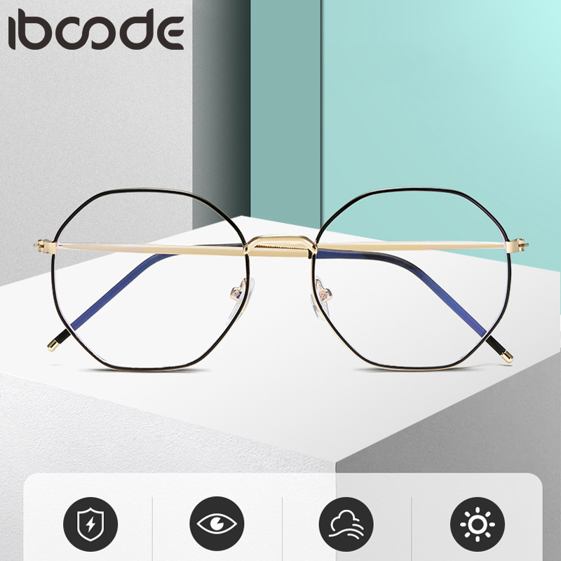 iboode Vintage Metal Irregular Polygon Frame Glasses Women Men Anti Blue Light Eyeglasses Computer Goggle Unisex Eyewear Mirror