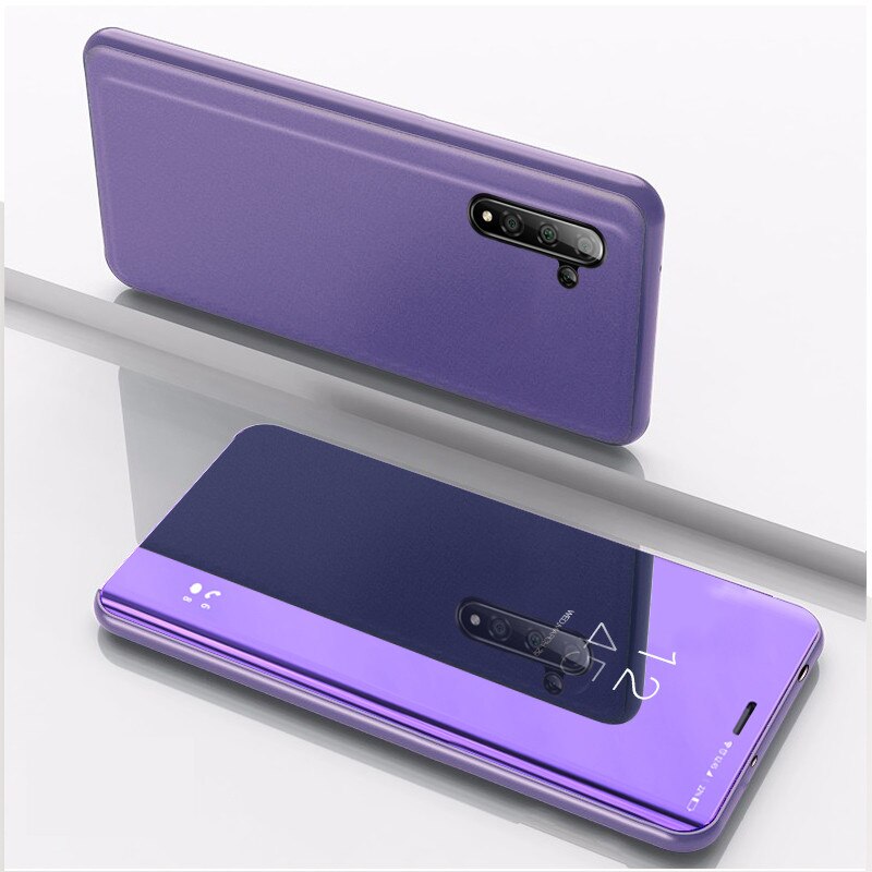 Smart Spiegel Telefoon Geval Voor OPPO A9 Luxe Clear View Leather Flip Stand Back Cover Voor A3 A5 a11 A11X Coque Fundas: For A9 2020 / purple-blue