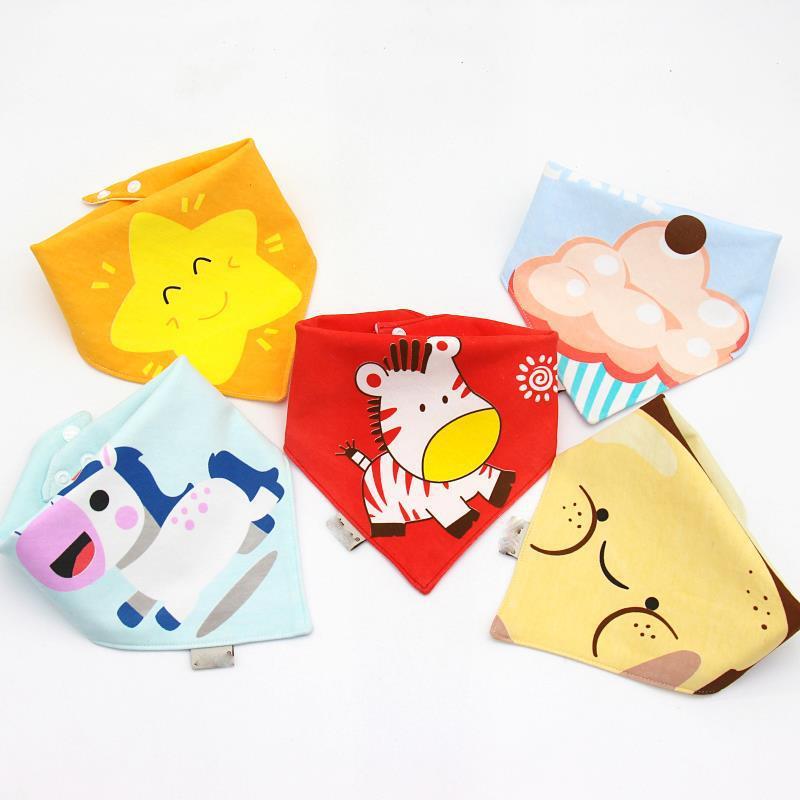 5 Pieces/lot Baby Bibs Triangle Double Cotton Bibs Cartoon Print Saliva Towel Baby Boys Girls Feeding Apron Cotton Bandana Bibs