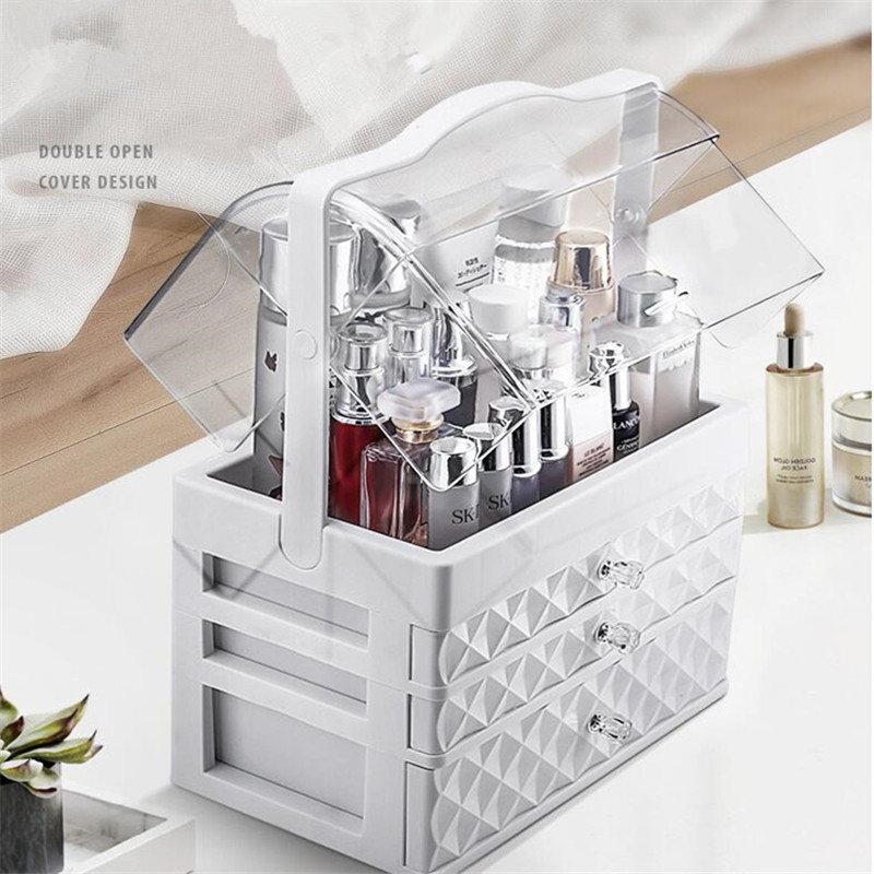 Organisateur de maquillage tendance grande capacité | Anti-poussière, boîte de rangement de cosmétiques, bureau beauté, tiroir de rangement