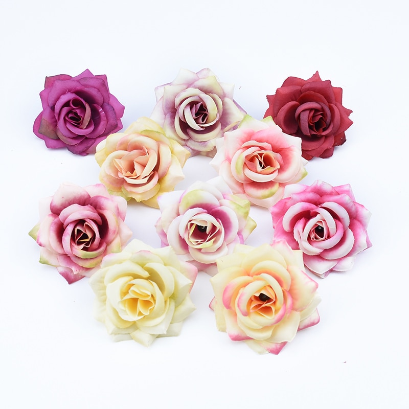 100pcs Zijde rozen bloem muur Jaar decoratie kunstplanten bloemen voor scrapbooking bridal accessoires plastic bloemen