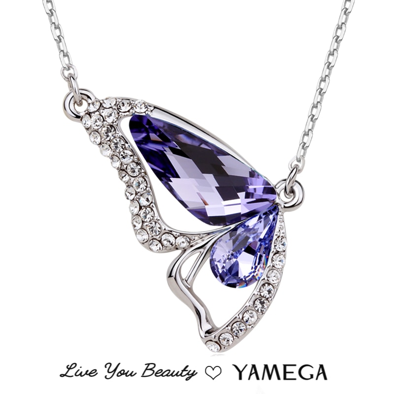 YAMEGA Austrian Rhinestone Crystal Butterfly Pendant Necklace Chain Unique Fine Jewelry Necklaces for Women Girls