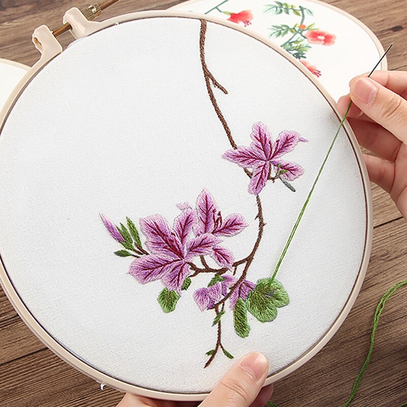 Chinese Flower Embroidery Circle Sewing Kit with Embroidery Hoop Cross Stitch Sets Craft For Art Craft Sewing Home Decor