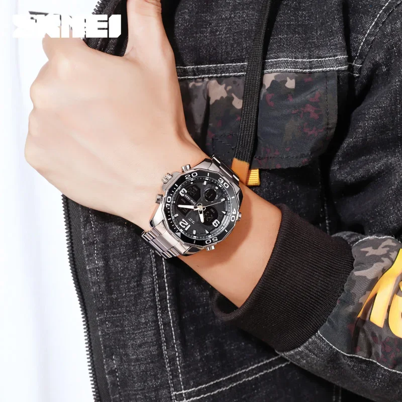 SKMEI 1649 Drehbare Ring Quarz Digitale Männer Armbanduhren Chrono Alarm Männliche Uhr reloj hombre Dual Bewegung Sport Herren Uhren