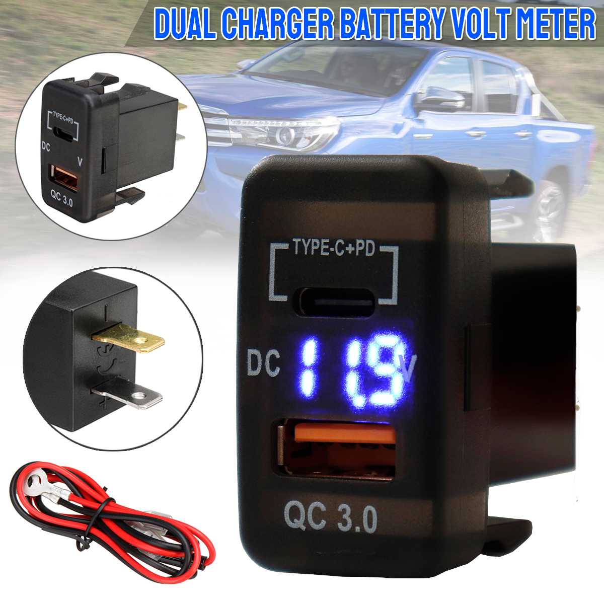 Car Dual USB Charger Adapter Dashboard Socket with Digital Display Voltmeter for Toyota Landcruiser Hiace RAV4 Prado FJ Cruiser