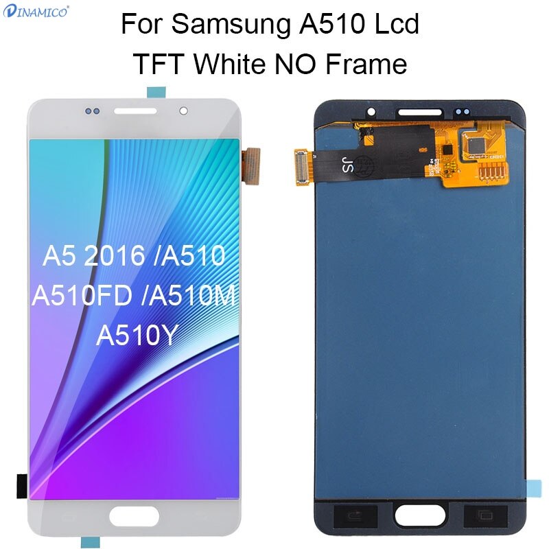 Dinamico A5 2016 wyświetlacz robić Samsung galaktyka A510 Lcd ekran dotykowy wymiana Digitizer zgromadzenie A510M A510F wyświetlacz z ramką: TFT Adjustable biały