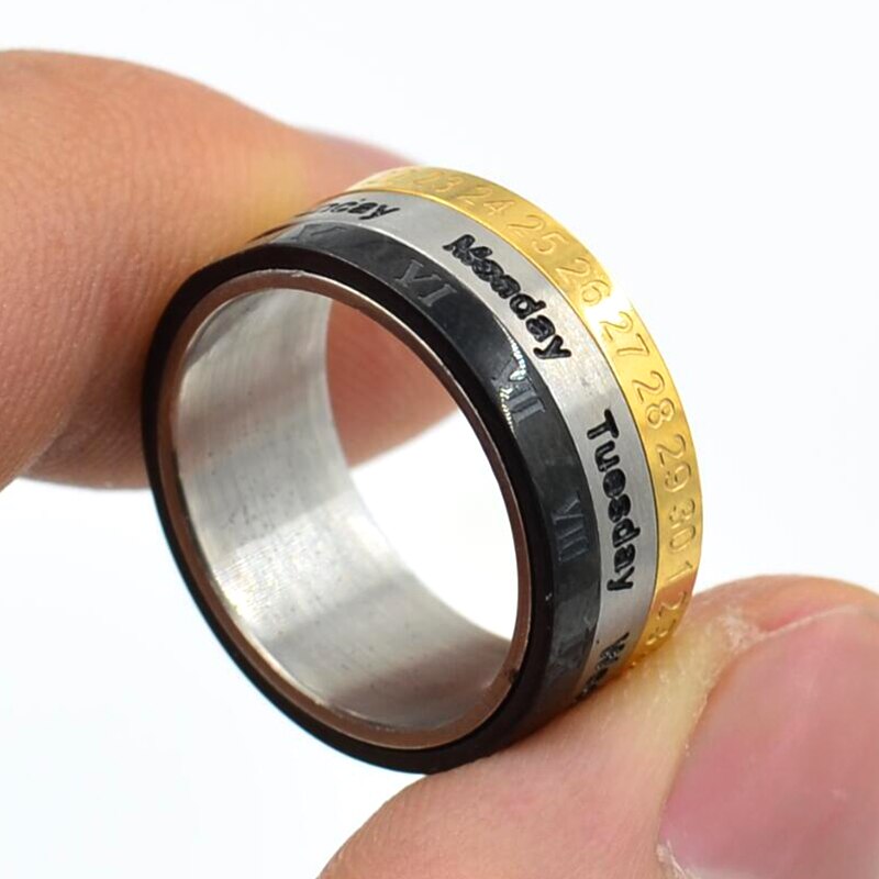 Rotate Time Rings for Women Men Three-color Calend... – Grandado