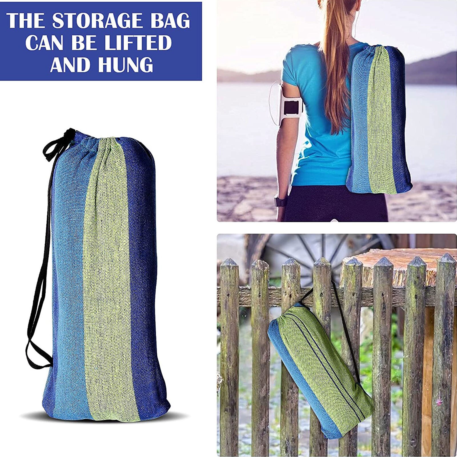 Double Hammock 2 Slings Included Hanging Camping Swing Bed for Kids Adults Lazy Hammock Swing for Patio Park Porch Garden