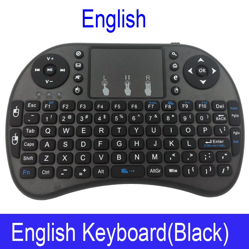 I8 mini trådløst tastatur 2.4 ghz engelsk arabisk russisk hebraisk qwerty tastatur med touchpad til android tv box laptop mi: Engelsk sort / Med baggrundsbelyst