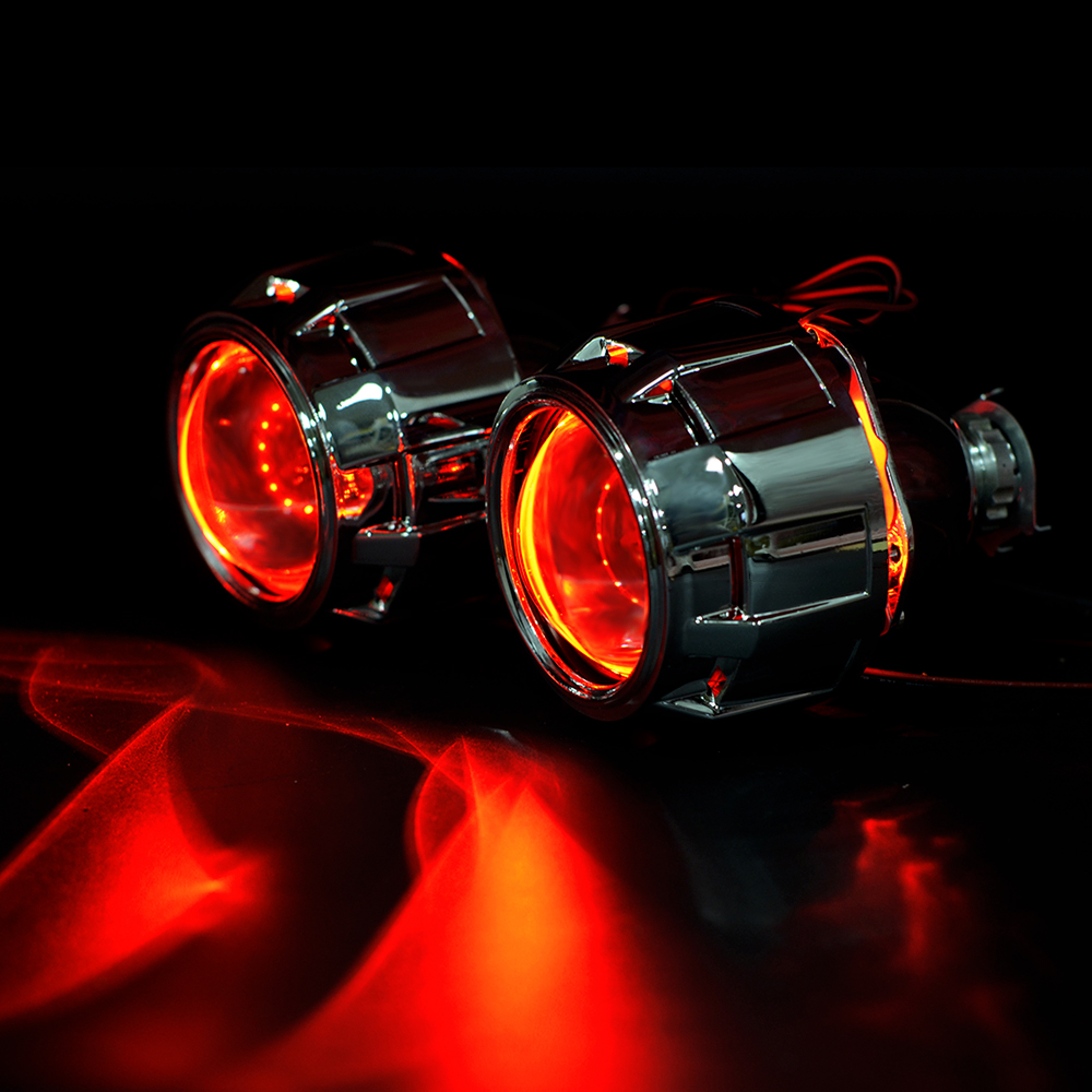 2Stck 2,5 Zoll Bi Xenon versteckt Projektor Objektiv Silber Leichentuch Dämon Augen passen H1 Xenon LED Birne nachrüsten H4 h7 Motorrad Auto Scheinwerfer: rot Dämon Augen