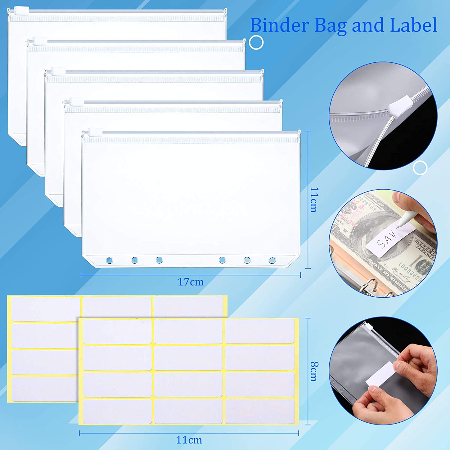 27 Pieces 6-Ring Binder Cover A6 Binder Cover 12 Pieces Binder Zipper Pockets and Sheets for Personal Budget Planner Notebook