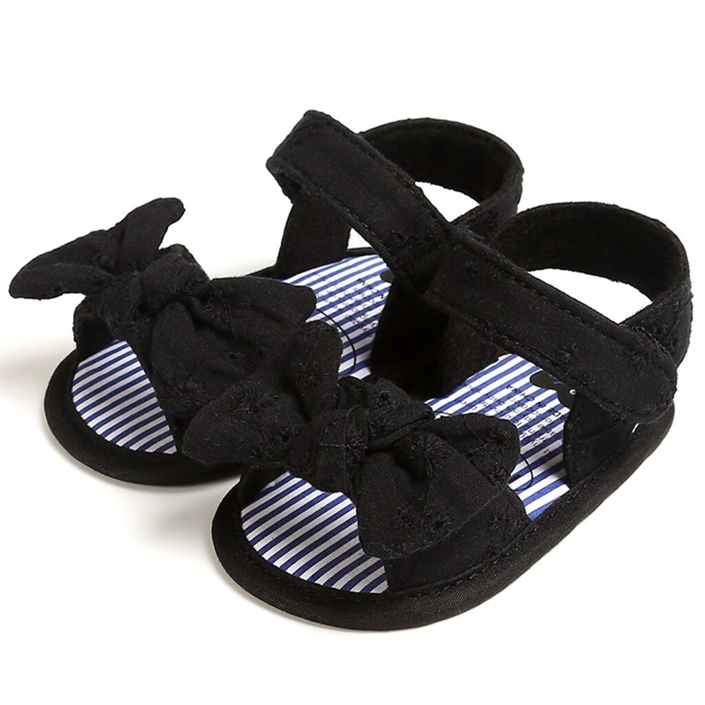 -né enfant bébé filles chaussures mignon enfant en bas âge première marche été sandales chaussures bébé nœud papillon couleur unie chaussures de marche: Black / 13