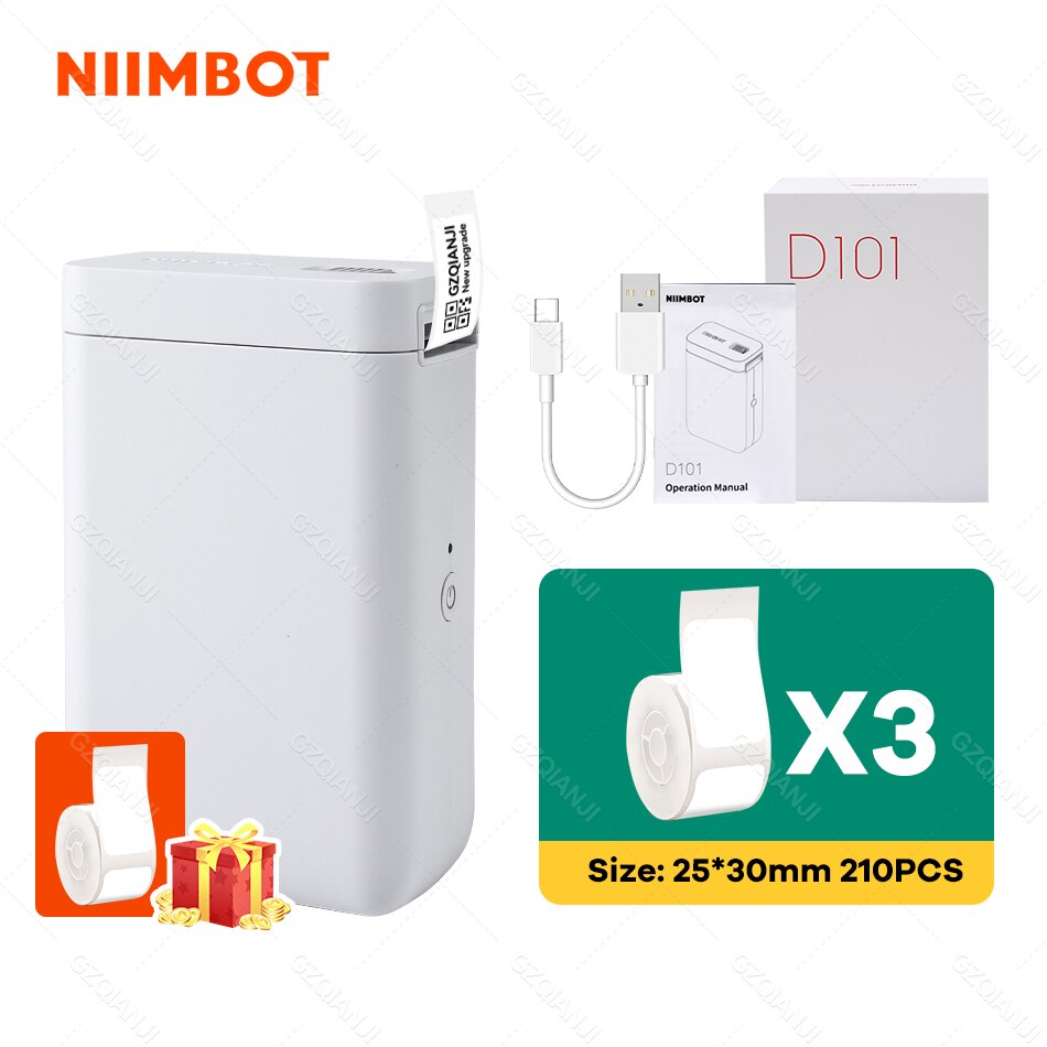 Niimbot D101 D11 Plus 24Mm Thermische Label Sticker Printer Inktloze Draagbare Pocket Barcode Maker Voor Mobiele Mini Machine: D101 add 3 White