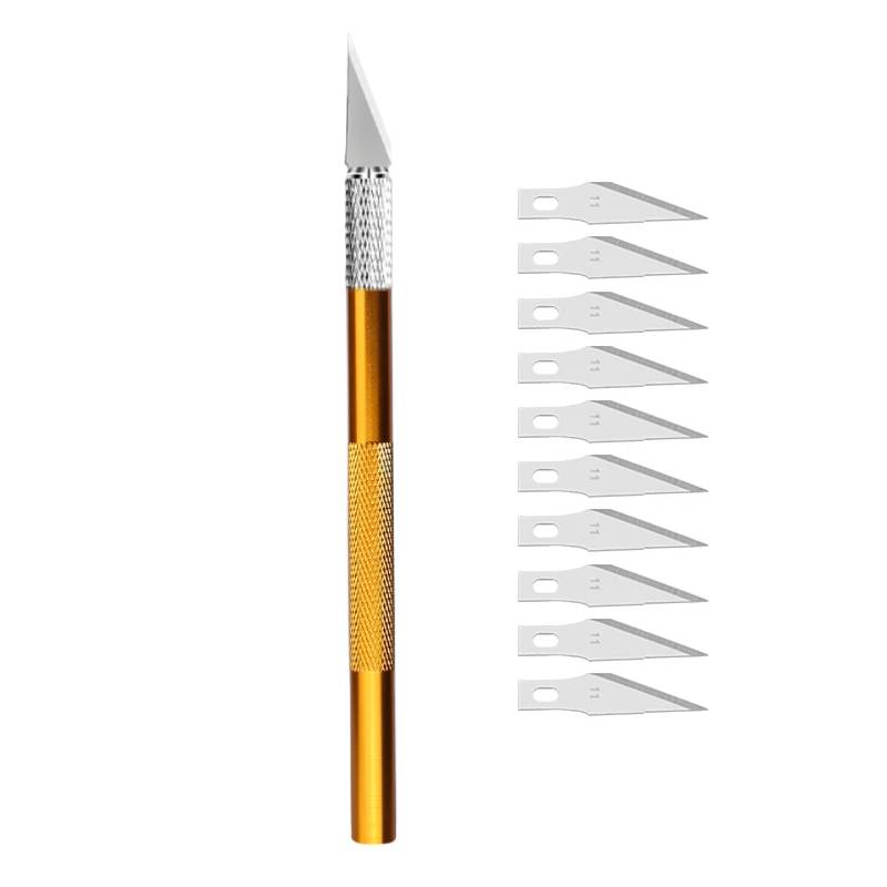Fniiva-cortador de grabado con hoja de 5 uds., mango de Metal, escultura artesanal, papel, cuchillo antideslizante, herramientas de cuero de mano para reparación DIY: Blanco