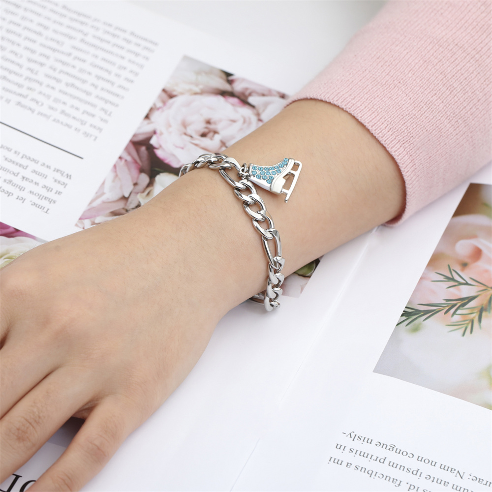 EUEAVAN cristallo zircone Ghiaccio pattinare scarpa fascino bracciale smalto lusso blu rosa bracciali pattinaggio di figura sport donna uomo gioielli