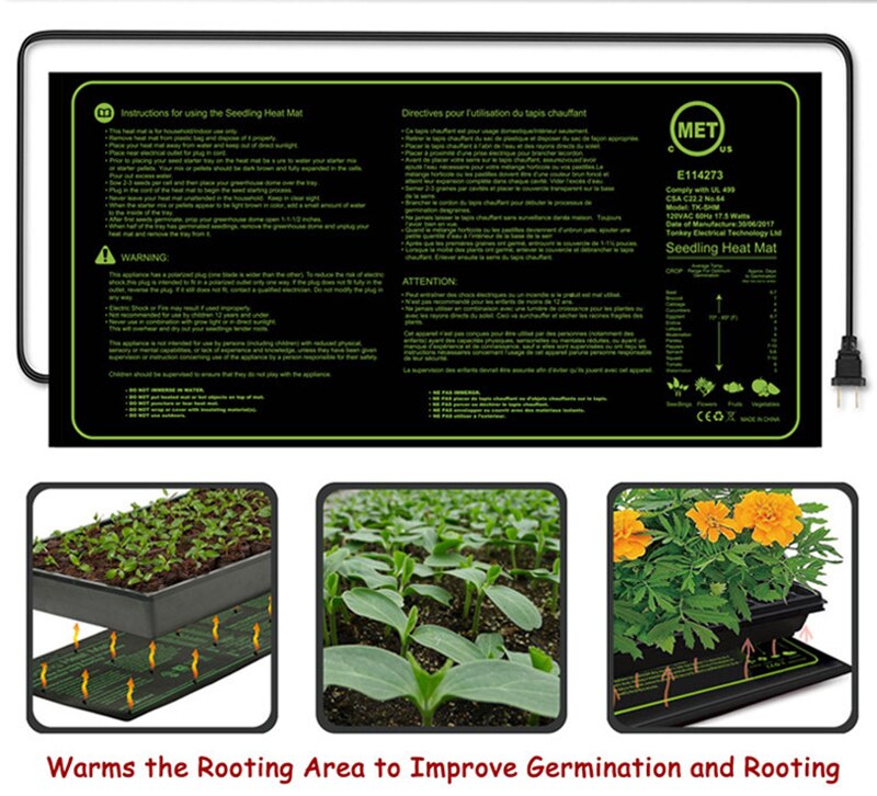 Seedling Heat Mat 10"x20" Seed Starter Warm Pad Germination Propagation Clone PVC Seedling Heat Mat Supple Water-proof