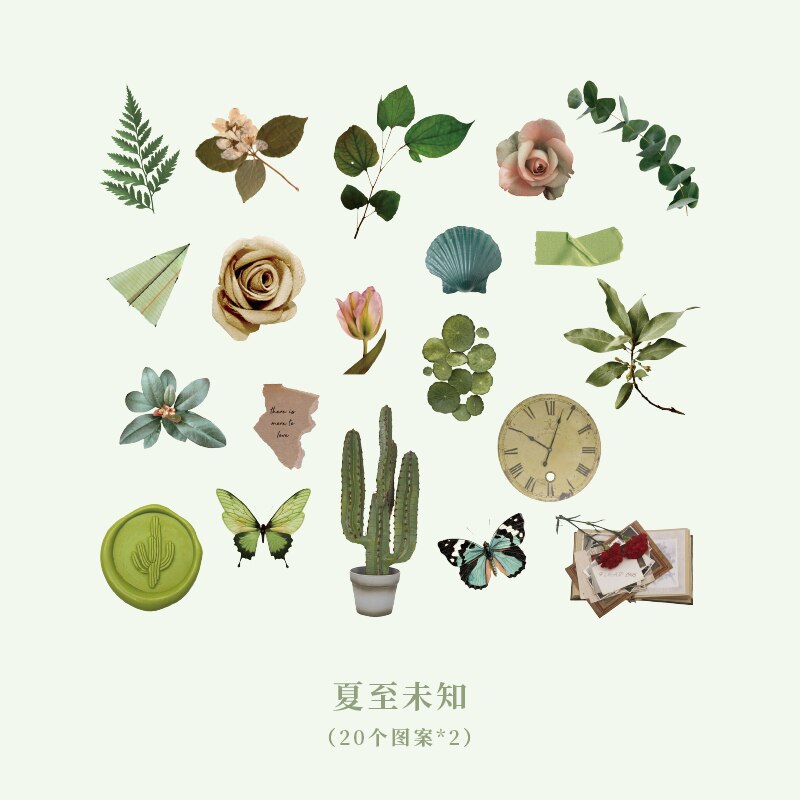 40pcs Flowers Collection Cute Japanese Stickers Pack Kawaii Cartoon Sticker Set For Planner Journals Diary Scrapbooks: F