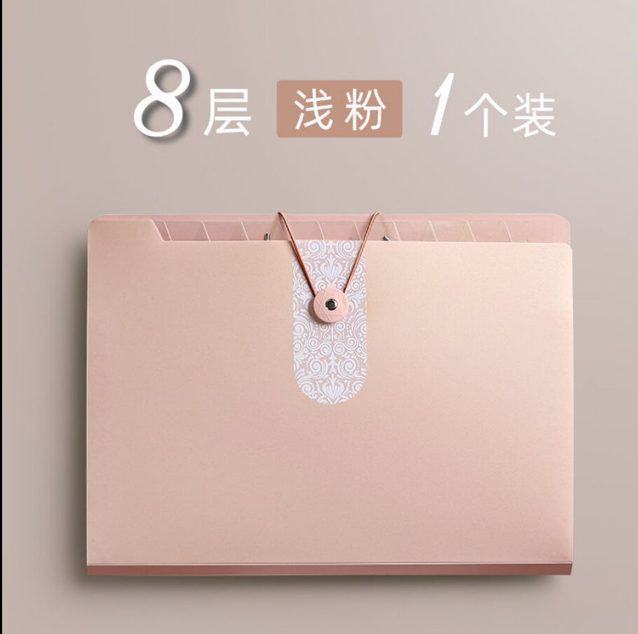 Multi-layer Storage Folder Box Large-capacity File Bag A4 Test Paper Clip Box Transparent Insert Document Organizer Organ Bag: 8 layers pink