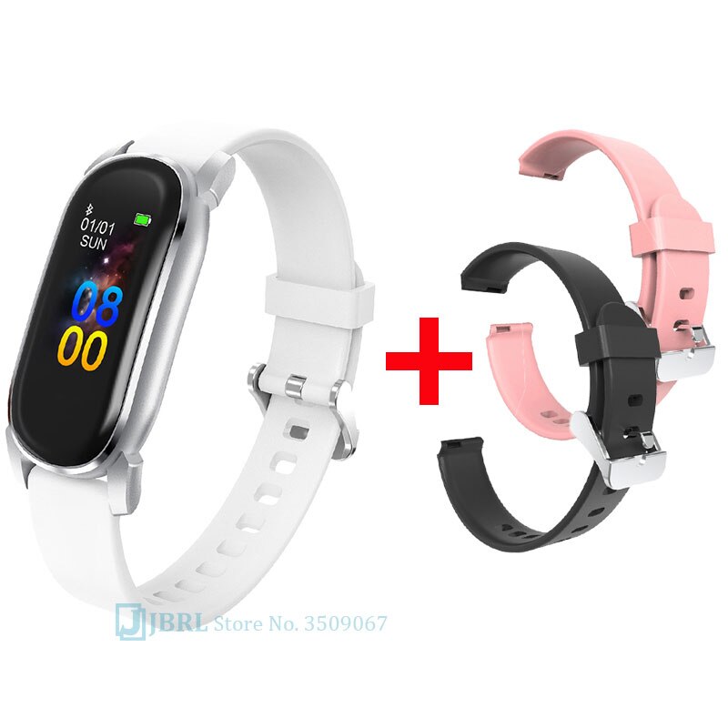 Temperatura Intelligente Banda Delle Donne Degli Uomini Braccialetto Intelligente Inseguitore di Fitness Per Android IOS Smartband Top di Lusso Intelligente Wristband della Fascia di Polso: white add strap 3