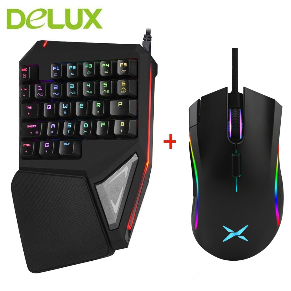 Delux Mini Keyboard T9 Plus Mechanical Gaming Keypad Wired Gaming Mouse 12000 DPI Computer Mice for Laptop PC Gamer