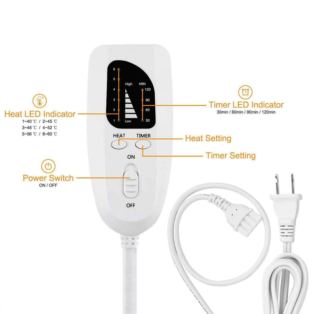 6 Level Electric Foot Warmer 4 Levels Timer Feett Heating Pad for Bed, Feet, Cramp, Office/Home