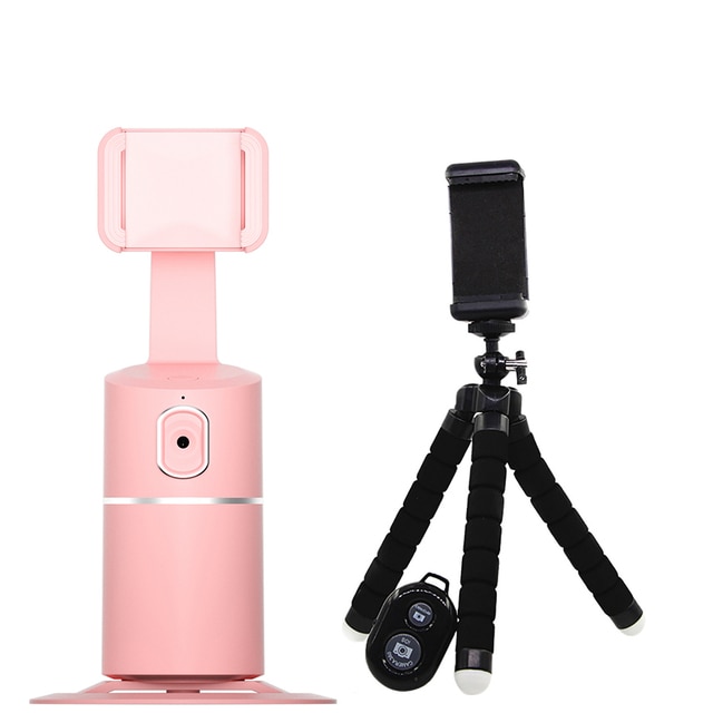 AI Smart Shooting Selfie Stick 360 Rotation Object Tracking Holder All-in-one Face Tracking Camera Phone Holder Record Gimbal: Pink Black Bracket