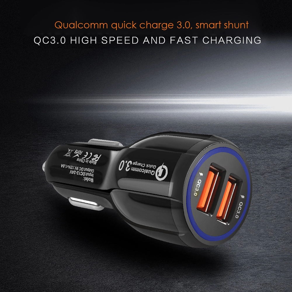 36W 2 Poort QC3.0 Auto Oplader Voor Mobiele Telefoon Oplader 2 Poort Voor IPhone11/Ipad/S9/ s10 Huawei Xiaomi Rapid Auto En 3A Kabel