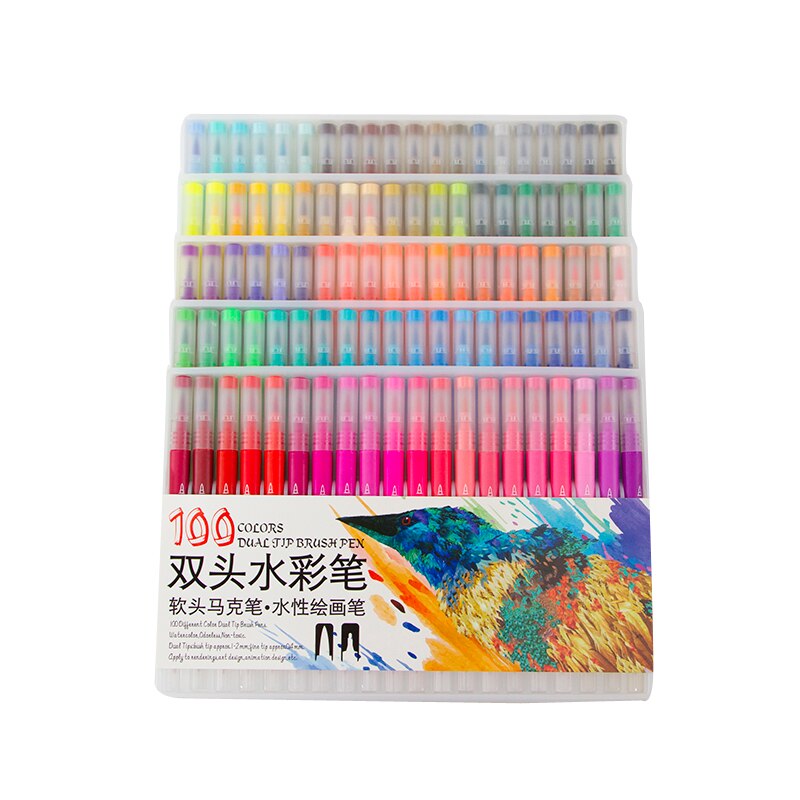 Aquarel Markers 12/24/36/48/60/72/100/120 Kleuren Dual Tip Borstel Pen voor Art Belettering Kalligrafie Pen Маркеры Для Скетчинга: 100 Colors Colorful