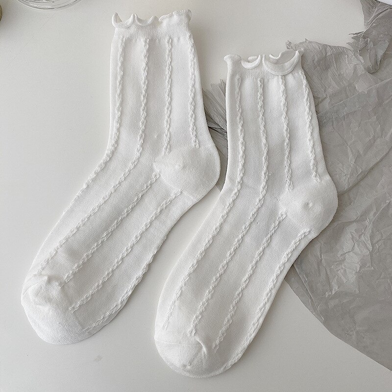 Lolita – chaussettes blanches en dentelle pour femmes, en coton, avec nœud en cœur, style JK: Fungus