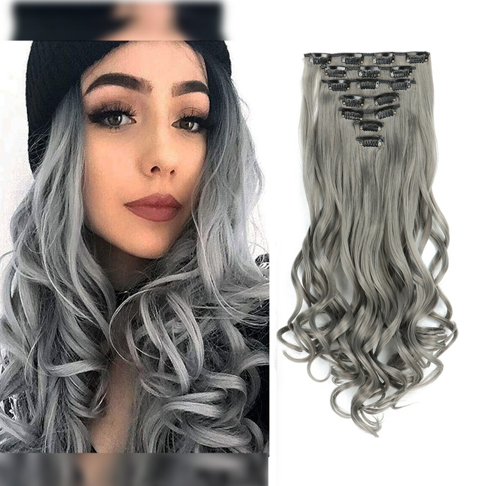 Extensiones de cabello con Clip, 7 Uds., cabeza completa, 22 pulgadas de largo, rizado, ondulado, sintético, Ondulado Natural para mujeres y niñas: 119 #