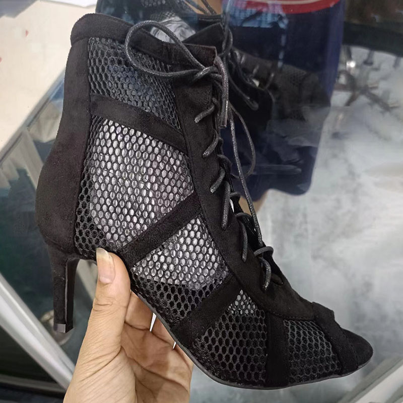 Zapatos negros sexis con cordones cruzados para mujer, cómodos tacones finos de , sandalias de baile con punta abierta, zapatos de tacón calados con correa en el tobillo