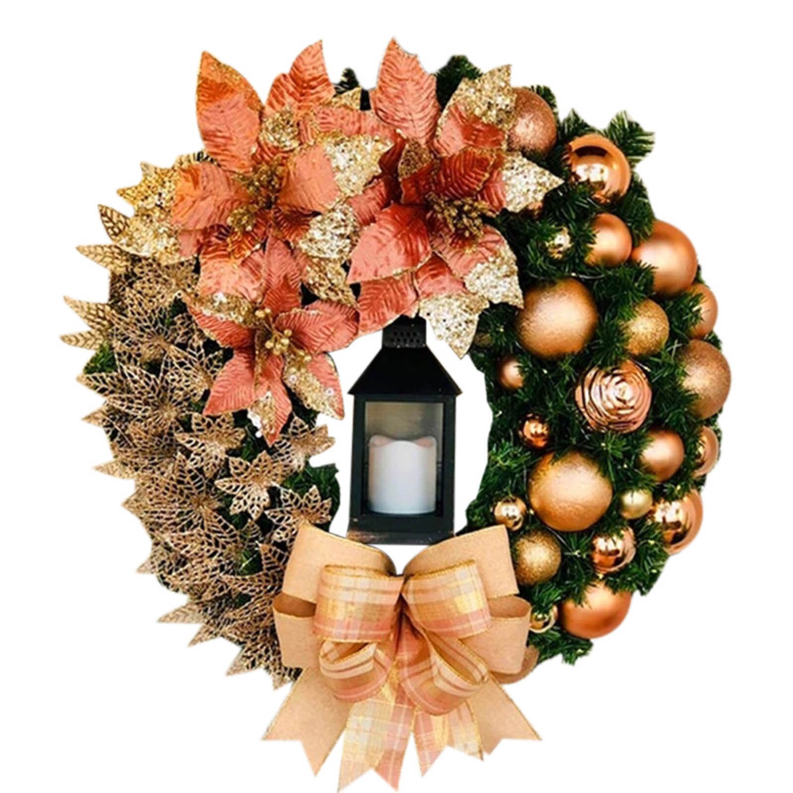 Corona de navidad roja de 40CM, corona de champán dorada para Navidad, decoración de adorno de ventana puerta o pared LBShipping