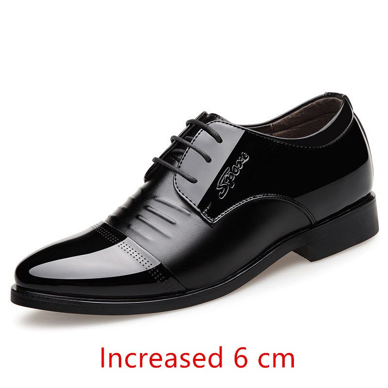 6cm högklackade skor för män läder klänning skor oxfords snörning svarta herr officiella skor män klassiska lägenheter sapatos sociais: Svart / 8