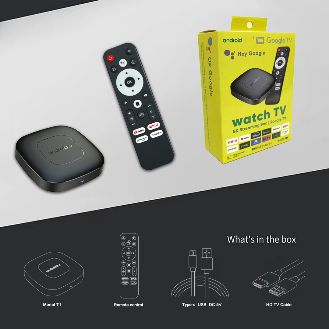 T1 Android 16 TV Box Smart Allwinner H313 con Google Assistant, Netflix, Streaming, Bluetooth, Lettore Multimediale, WiFi 2.4GHz e 5GHz, Set-Top Box