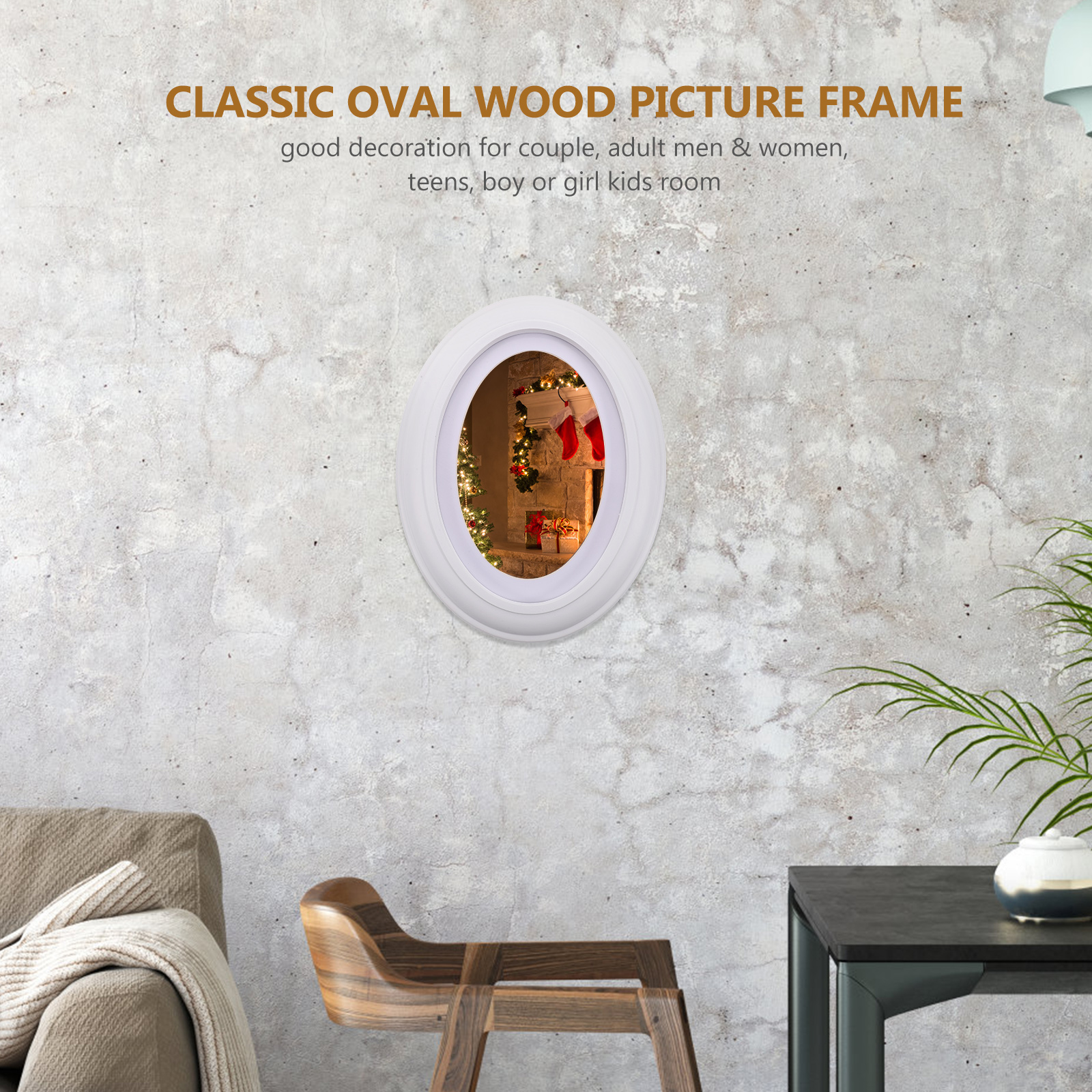 7 oval wooden picture frame Inch Oval Wooden Photo Frame White Wall Hanging Picture Frame for Living Room Bed Room- Send