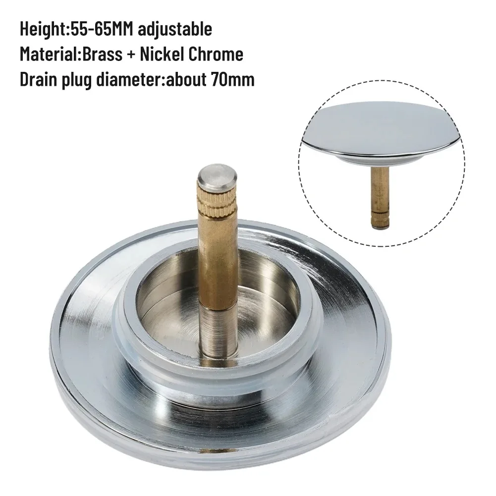 70mm Bathtub Drain Stopper Silver Basin Waste Stopper Plug Bath Replacement Pop-Up Plug For Most Sinks Bath Tubs