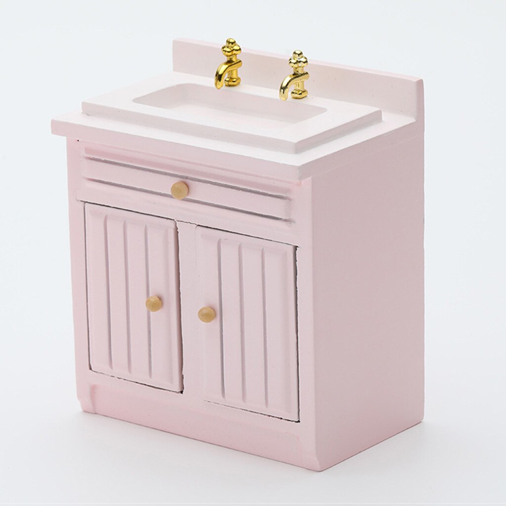 1/12 Bilancia Rosa di Lavaggio Del Bacino Lavello con mobiletto per la Casa di Bambola Mobili Modello