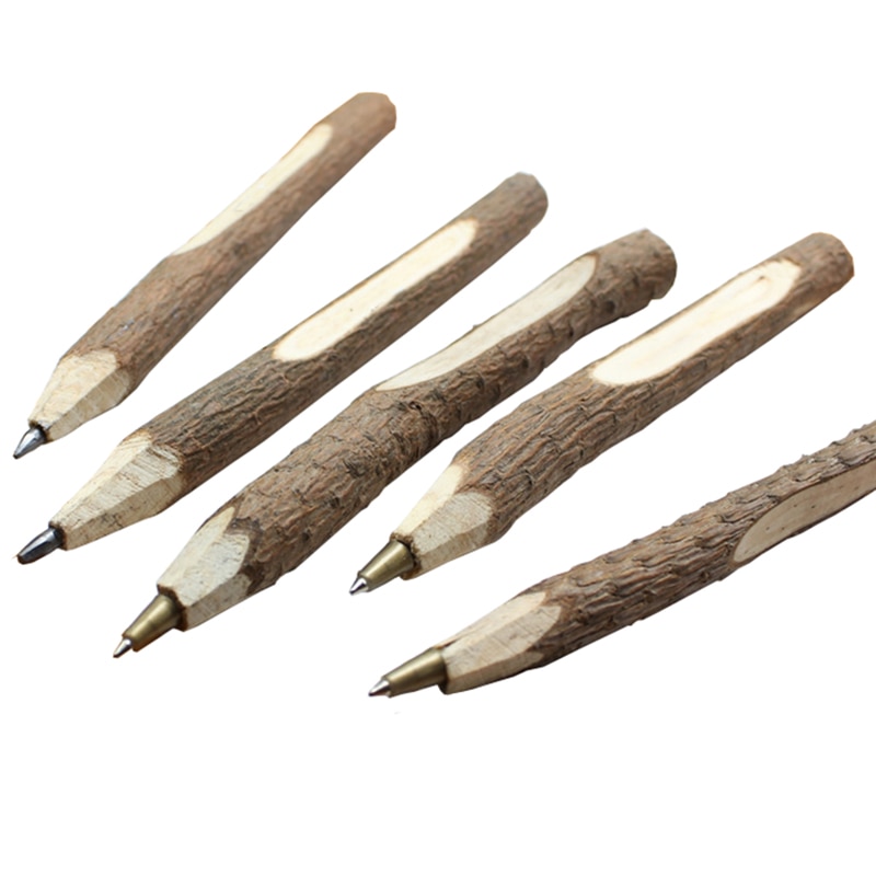 3 stk retro vintage kuglepen i træ naturligt træ log økologisk bark tegning blyant papirvarer kontor skoleartikler