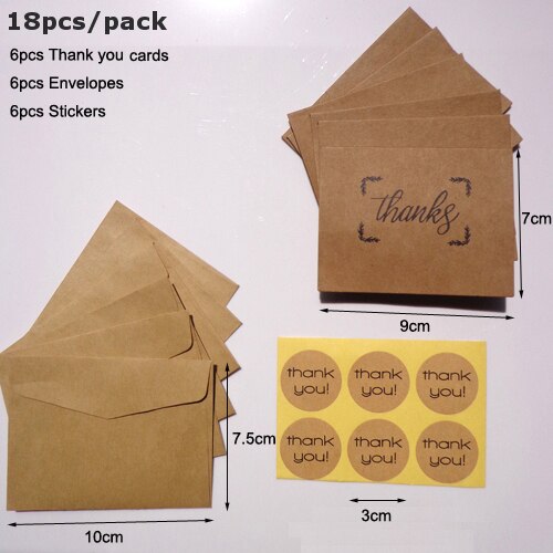 6sets Kraft Thank You Cards with Paper Envelopes Seal Stickers Set Wedding Party Kraft Greeting Message Cards Envelopes Set: Pattern 6  6sets