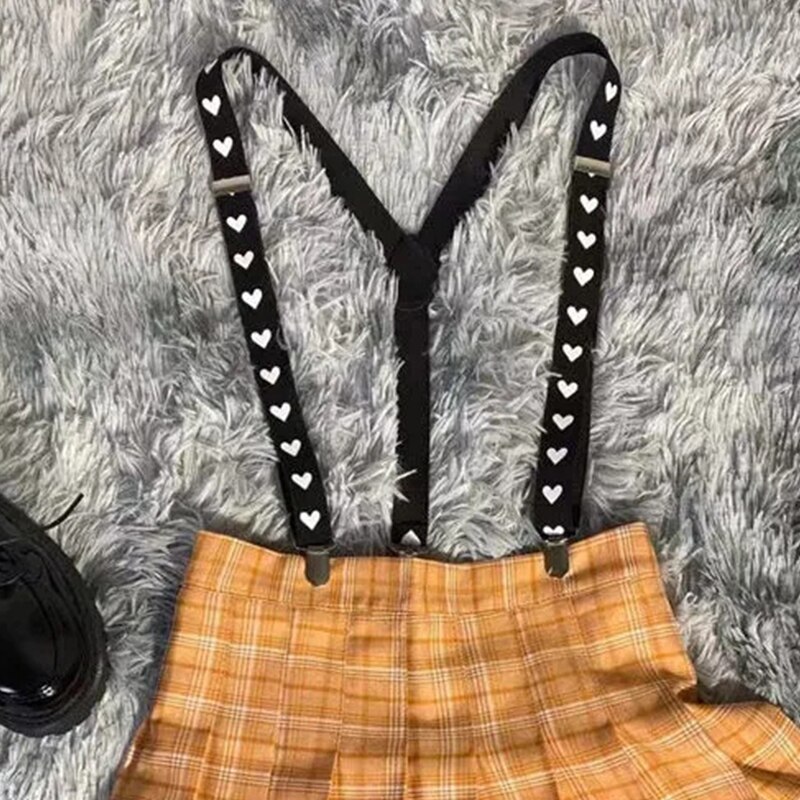 Bretelles en cuir élastique noir gothique pour femmes et hommes, 3 Clips, Punk, Cool, basique, étoile, cœur, Rock, Streetwear: heart suspenders