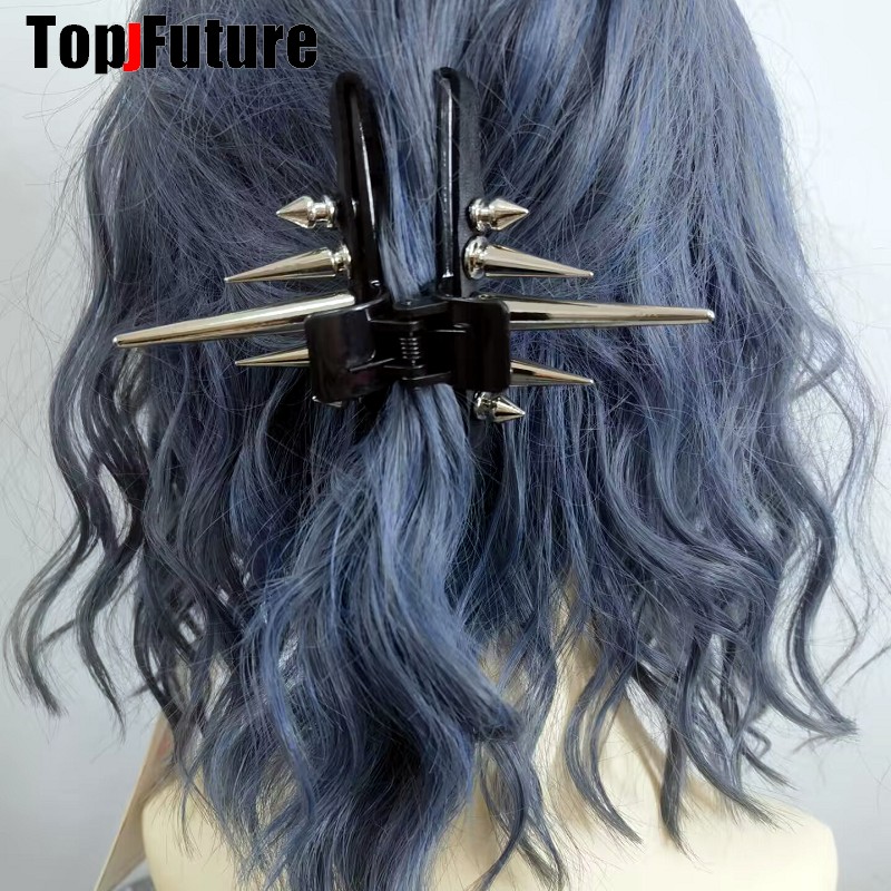 Ropa de calle, pinza para el pelo con punta gótica, Punk, Hip Hop, hecha a mano, hebilla de cuero, cadena, Clip con punta, accesorios para el cabello para mujer