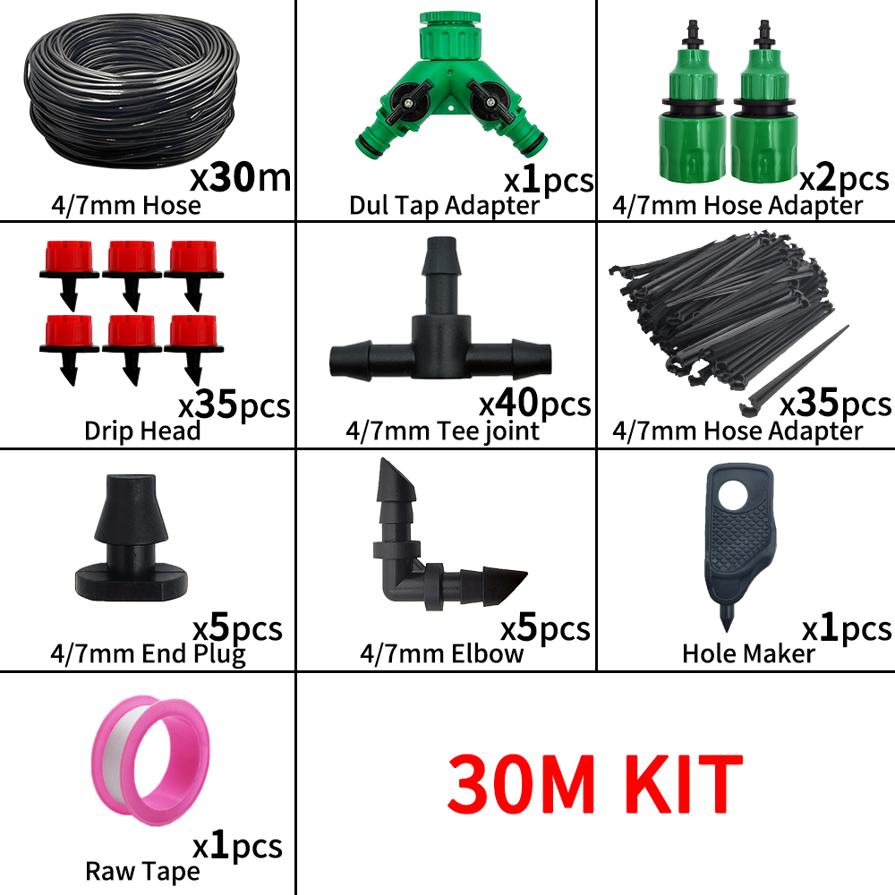 5m-60m dryppvanningssystemer plantevanningssett vanningssett justerbare dryppere for vanning mikrohagevanningssystem: Lysegrå