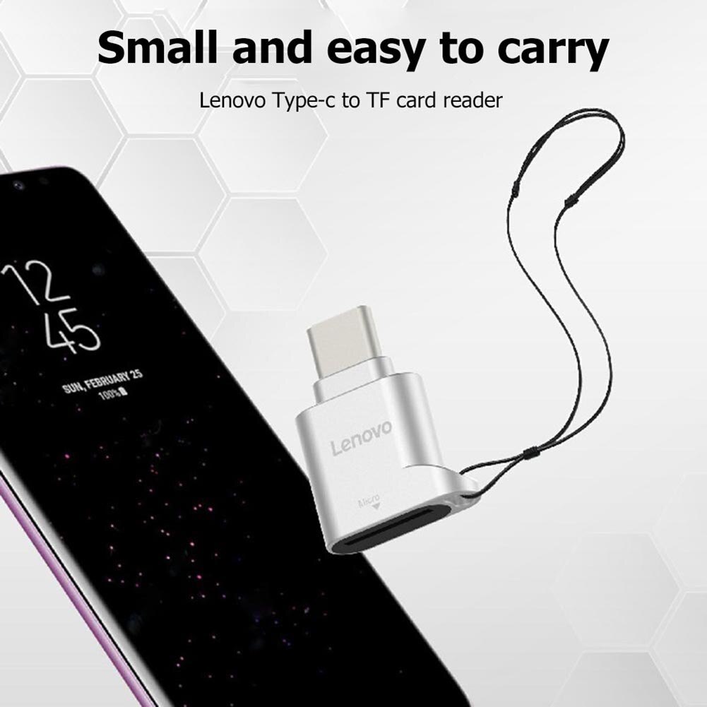 Lenovo-lector de tarjetas D201, USB tipo C, 480Mbps, 512GB, USB-C, TF, microSD, adaptador de tipo OTG-C, tarjetas de memoria para teléfono inteligente y portátil