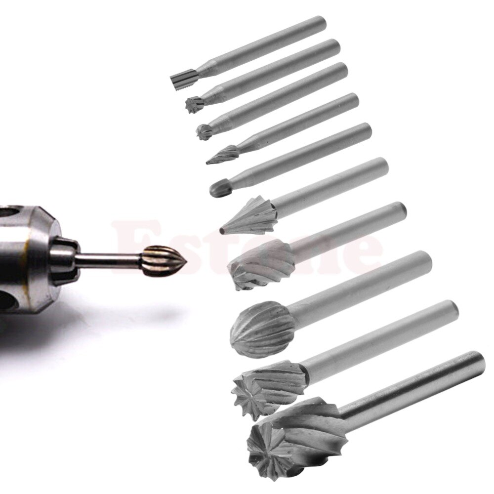 10PC/Set Rotary File Electric Grinding Polishing Head Engraving Cutter DIY Wood Tool