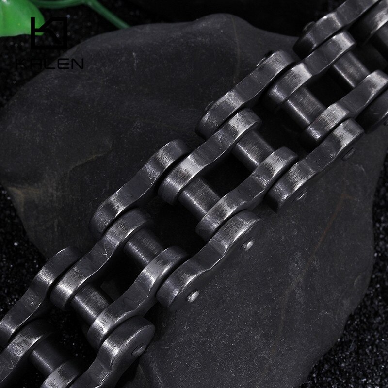 Kalen Punk Brushed Bike Chain Bracelet Oxidized Dark Bicycle Chain Men Bracelet Male 316L Stainless Steel Hand Chain