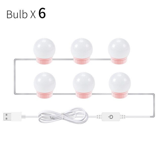 Make-up Spiegel Licht mit Led Beleuchtung Spiegel Lampen für Home Decor Badezimmer Kosmetische Dressing Tisch Spiegel Lampe Eitelkeit Lichter Usb: 6 bulbs pink