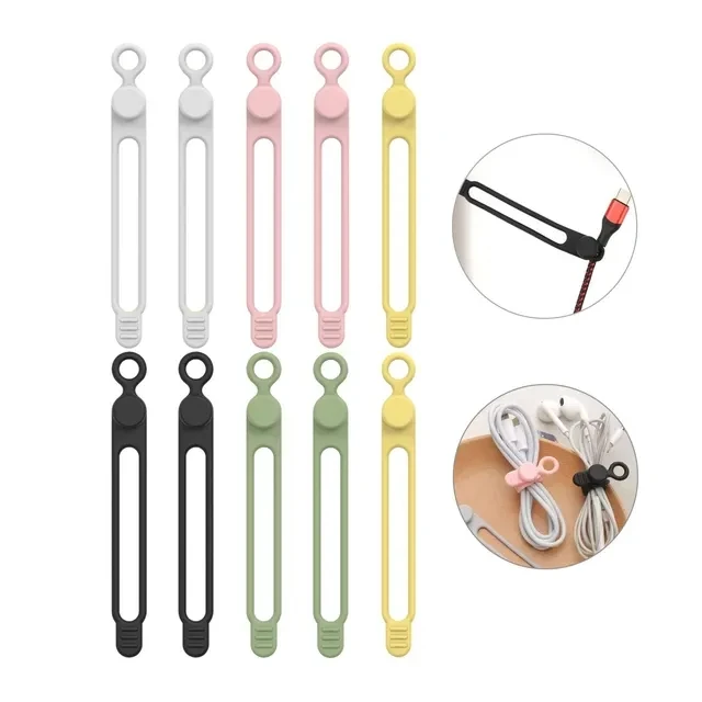 Siliconen kabelbinders, snoerorganizer, kabelbinders, herbruikbare snoerbanden, reiskabelorganizer, schattige elastische stropdas, draadbinders: GRIJS